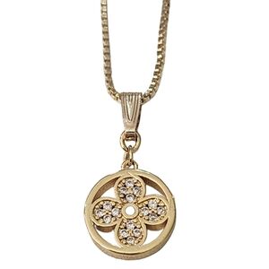Louis Vuitton Stamped Silver  Rhinestone Clover Charm On 18K Gold Filled Chain